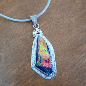 Titanium Crystal Quartz Pendant, Silver Plated